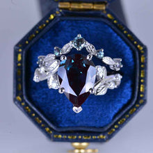 Load image into Gallery viewer, 3 Carat Pear Alexandrite Halo Floral Engagement Ring 14K White Gold Ring Set