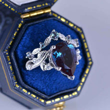 Load image into Gallery viewer, 3 Carat Pear Alexandrite Halo Floral Engagement Ring 14K White Gold Ring Set