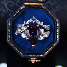 Load image into Gallery viewer, 3 Carat Pear Alexandrite Halo Floral Engagement Ring 14K White Gold Ring Set