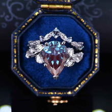Load image into Gallery viewer, 3 Carat Pear Alexandrite Halo Floral Engagement Ring 14K White Gold Ring Set