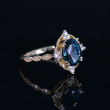 Load image into Gallery viewer, 2 Carat Oval Teal sapphire Halo Vintage Yellow Gold Engagement Ring