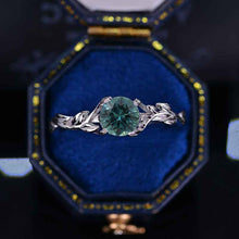 Load image into Gallery viewer, Teal Sapphire Floral White Gold Ring. Dainty Teal Sapphire Ring.