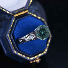 Load image into Gallery viewer, 14K Black Gold 3 Carat Teal Sapphire Celtic Engagement Ring