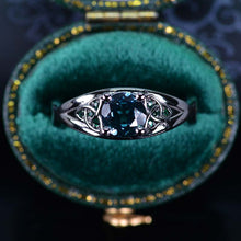 Load image into Gallery viewer, 14K Black Gold Teal Sapphire Celtic Engagement Ring Giliarto