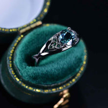 Load image into Gallery viewer, 14K Black Gold Teal Sapphire Celtic Engagement Ring Giliarto