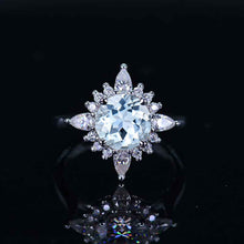 Load image into Gallery viewer, 2 Carat Round Aquamarine Snowflake Start Halo Engagement Ring