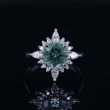 Load image into Gallery viewer, 2 Carat Round Teal Sapphire Snowflake Start Halo Engagement Ring