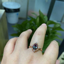 Load image into Gallery viewer, 18K Solid White Gold Dainty Alexandrite Ring, 2ct Oval Cut Alexandrite Ring, Unique Oval Halo Vintage Ring.