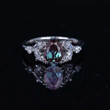 Load image into Gallery viewer, 18K Solid White Gold Dainty Alexandrite Ring, 3 Carat Oval Cut Alexandrite Ring, White Gold Ring Unique Vintage Ring