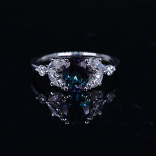 Load image into Gallery viewer, 18K Solid White Gold Dainty Alexandrite Ring, Oval Cut Alexandrite Ring, White Gold Ring Unique Vintage Ring