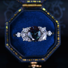 Load image into Gallery viewer, 18K Solid White Gold Dainty Alexandrite Ring, Oval Cut Alexandrite Ring, White Gold Ring Unique Vintage Ring