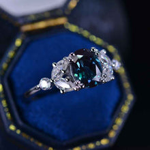 Load image into Gallery viewer, 18K Solid White Gold Dainty Alexandrite Ring, Oval Cut Alexandrite Ring, White Gold Ring Unique Vintage Ring