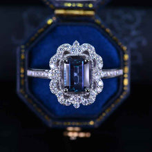 Load image into Gallery viewer, 2 Carat Alexandrite Emerald Cut Halo White Gold Engagement Ring