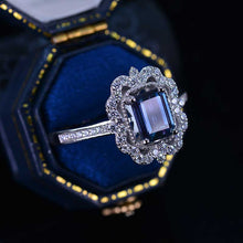 Load image into Gallery viewer, 2 Carat Alexandrite Emerald Cut Halo White Gold Engagement Ring