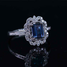 Load image into Gallery viewer, 2 Carat Alexandrite Emerald Cut Halo White Gold Engagement Ring