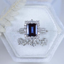 Load image into Gallery viewer, 2Ct Alexandrite Engagement Ring Halo Emerald Cut Alexandrite Engagement Ring, 8x6mm Step Cut Alexandrite Engagement Ring with Eternity Band