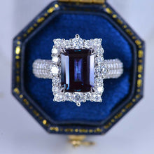 Load image into Gallery viewer, 2Ct Alexandrite Engagement Ring Halo Emerald Cut Alexandrite Engagement Ring, 8x6mm Step Cut Alexandrite Engagement Ring with Eternity Band