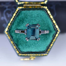 Load image into Gallery viewer, 3Ct Emerald Cut Teal Sapphire Ring, Vintage Natural Teal Sapphire Ring, Emerald Cut Vintage Ring