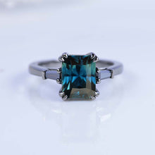 Load image into Gallery viewer, 3Ct Emerald Cut Teal Sapphire Ring, Vintage Natural Teal Sapphire Ring, Emerald Cut Vintage Ring