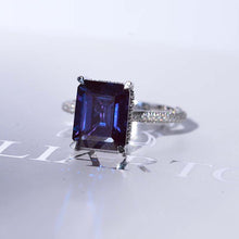 Load image into Gallery viewer, 5 Carat Giliarto Emerald Cut Alexandrite Hidden Halo Engagement White Gold Ring