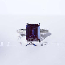 Load image into Gallery viewer, 5 Carat Giliarto Emerald Cut Alexandrite Hidden Halo Engagement White Gold Ring