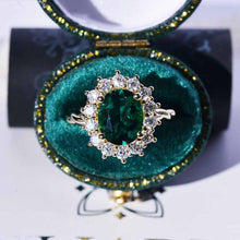 Load image into Gallery viewer, 3 CT Oval Halo Emerald Vintage Wedding Ring. 14K Solid Gold Engagement Ring Anniversary Ring, Baguette Double Halo Ring