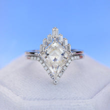 Load image into Gallery viewer, 14K White Gold 3 Carat Kite Moissanite Halo Engagement Ring, Eternity Ring Set