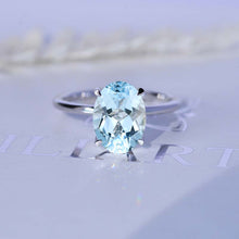 Load image into Gallery viewer, 6 Carat Oval Cut Aquamarine Ring, Hidden Halo Gold Engagement Ring
