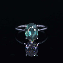 Load image into Gallery viewer, 3 Carat Oval Cut Teal Sapphire Ring, Hidden Halo Gold Engagement Ring