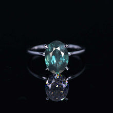 Load image into Gallery viewer, 3 Carat Oval Cut Teal Sapphire Ring, Hidden Halo Gold Engagement Ring