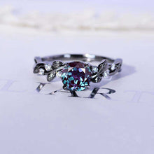 Load image into Gallery viewer, 1.5 Carat Round Brilliant Cut Alexandrite Floral Black Gold Engagement Ring