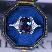 Load image into Gallery viewer, 4 Carat Cushion Alexandrite Tri-Stone 14K White Gold  Engagement Ring