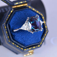 Load image into Gallery viewer, 4 Carat Cushion Alexandrite Tri-Stone 14K White Gold  Engagement Ring