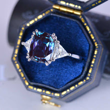 Load image into Gallery viewer, 4 Carat Cushion Alexandrite Tri-Stone 14K White Gold  Engagement Ring