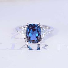 Load image into Gallery viewer, 4 Carat Cushion Alexandrite Tri-Stone 14K White Gold  Engagement Ring