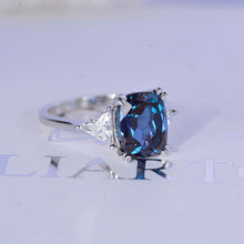 Load image into Gallery viewer, 4 Carat Cushion Alexandrite Tri-Stone 14K White Gold  Engagement Ring