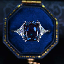 Load image into Gallery viewer, 4 Carat Cushion Alexandrite Tri-Stone 14K White Gold  Engagement Ring
