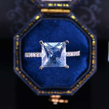 Load image into Gallery viewer, 3 Carat Princess Cut Aquamarine Hidden Halo Gold Engagement Ring