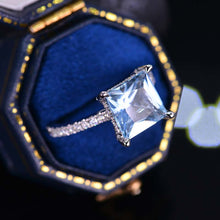 Load image into Gallery viewer, 3 Carat Princess Cut Aquamarine Hidden Halo Gold Engagement Ring