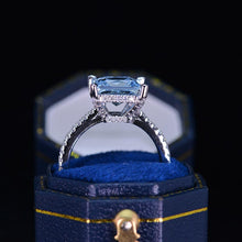 Load image into Gallery viewer, 3 Carat Princess Cut Aquamarine Hidden Halo Gold Engagement Ring
