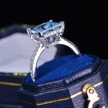 Load image into Gallery viewer, 3 Carat Princess Cut Aquamarine Hidden Halo Gold Engagement Ring