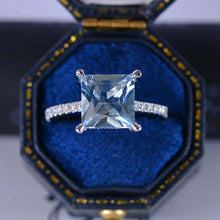 Load image into Gallery viewer, 3 Carat Princess Cut Aquamarine Hidden Halo Gold Engagement Ring