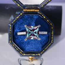 Load image into Gallery viewer, 3 Carat Princess Cut Alexandrite Hidden Halo Gold Engagement Ring