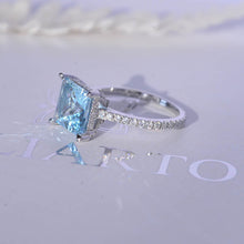 Load image into Gallery viewer, 3 Carat Princess Cut Aquamarine Hidden Halo Gold Engagement Ring