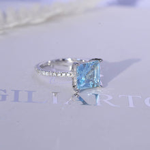 Load image into Gallery viewer, 3 Carat Princess Cut Aquamarine Hidden Halo Gold Engagement Ring