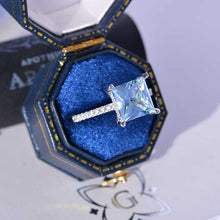Load image into Gallery viewer, 3 Carat Princess Cut Aquamarine Hidden Halo Gold Engagement Ring