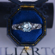 Load image into Gallery viewer, 14K Black Gold Hexagon Aquamarine Celtic Engagement Ring