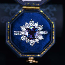 Load image into Gallery viewer, 2 Carat Round Alexandrite Snowflake Halo Engagement Ring. Victorian 14K White Gold Ring