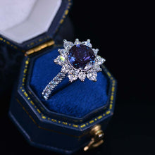 Load image into Gallery viewer, 2 Carat Round Alexandrite Snowflake Halo Engagement Ring. Victorian 14K White Gold Ring