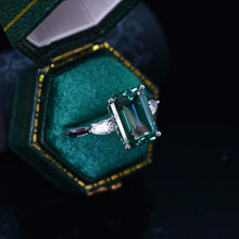 Load image into Gallery viewer, 4 Carat Giliarto Elongated Emerald Cut Green Moissanite Gold Engagement Ring